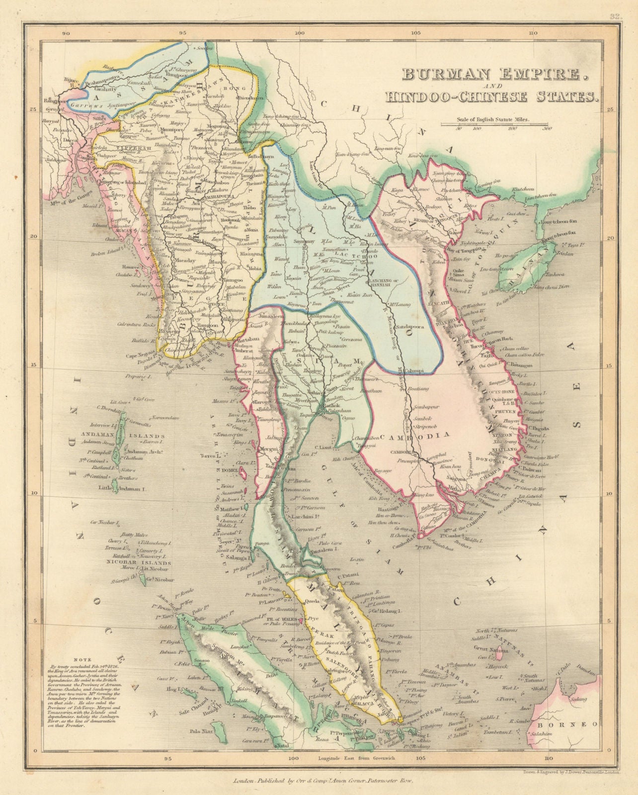 Burman Empire & Hindoo-Chinese States. DOWER. Indochina Siam Malaya 1845 map